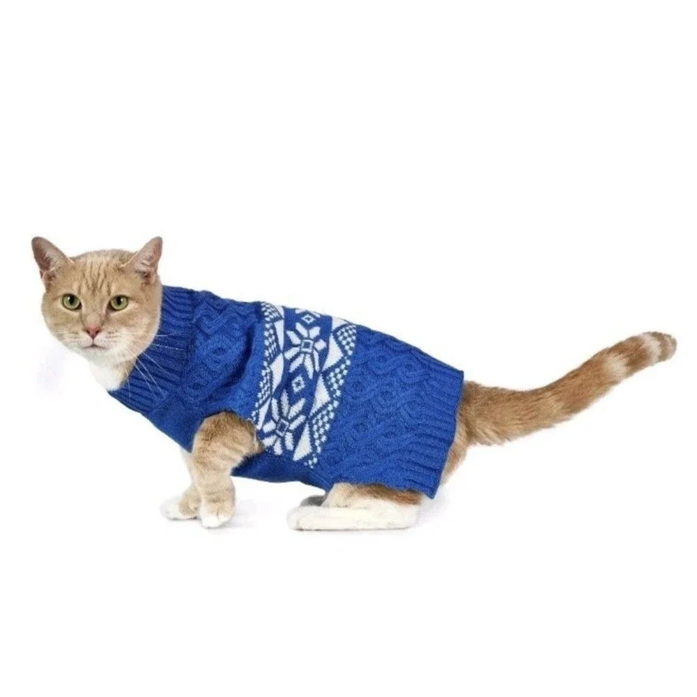 Vibrant Life Holiday Pet Sweater for Cats & Dogs, Snowflakes, Blue, Small